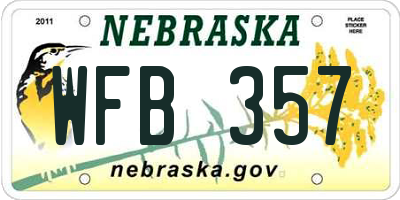 NE license plate WFB357