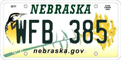 NE license plate WFB385