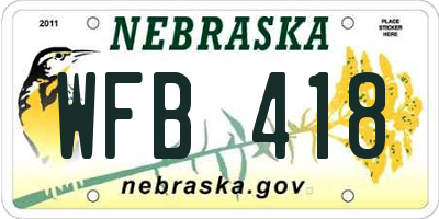NE license plate WFB418