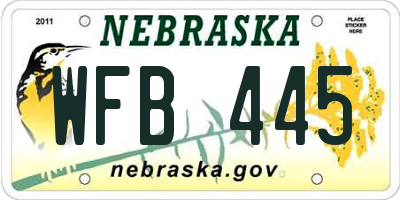 NE license plate WFB445