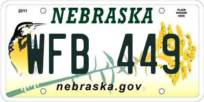 NE license plate WFB449