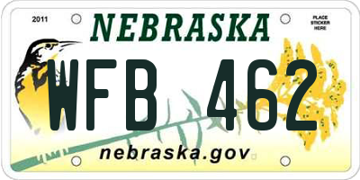 NE license plate WFB462
