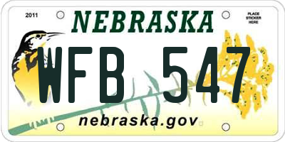 NE license plate WFB547
