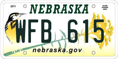 NE license plate WFB615
