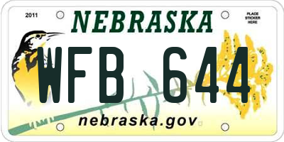 NE license plate WFB644