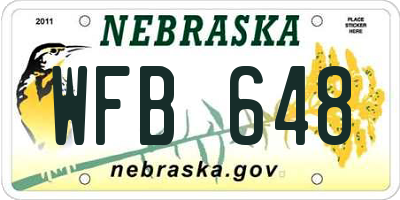 NE license plate WFB648