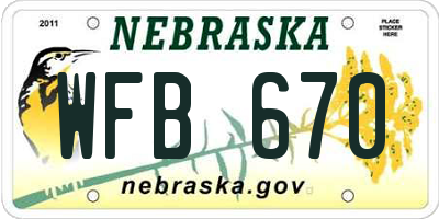 NE license plate WFB670
