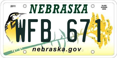 NE license plate WFB671