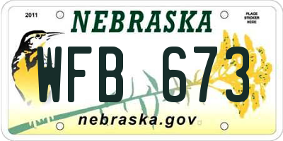 NE license plate WFB673