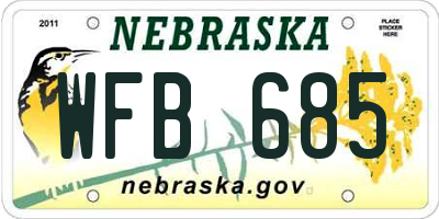NE license plate WFB685