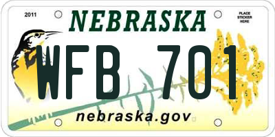 NE license plate WFB701