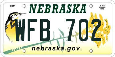 NE license plate WFB702