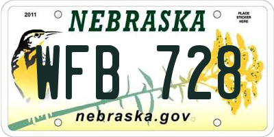 NE license plate WFB728