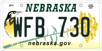 NE license plate WFB730