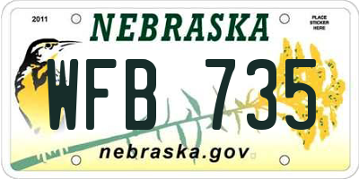 NE license plate WFB735