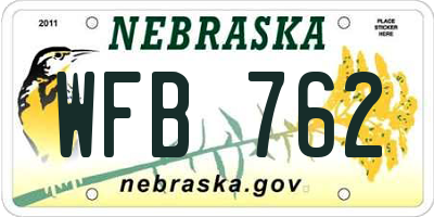 NE license plate WFB762
