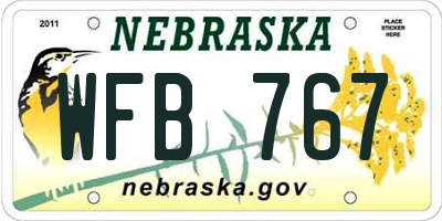NE license plate WFB767