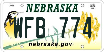NE license plate WFB774