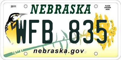 NE license plate WFB835