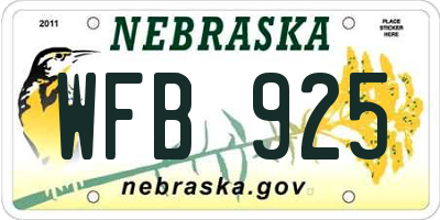 NE license plate WFB925