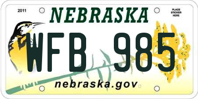 NE license plate WFB985