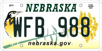 NE license plate WFB988