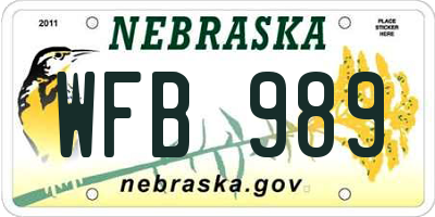NE license plate WFB989