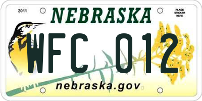 NE license plate WFC012