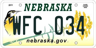 NE license plate WFC034