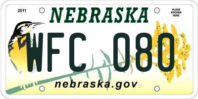NE license plate WFC080