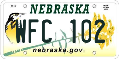 NE license plate WFC102