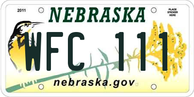NE license plate WFC111