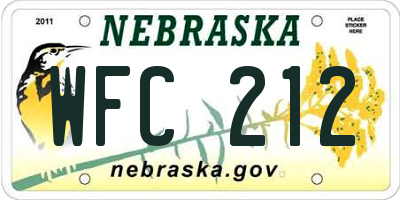 NE license plate WFC212