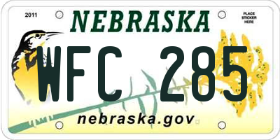NE license plate WFC285