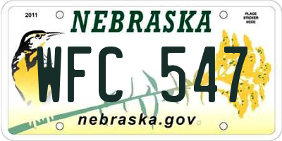 NE license plate WFC547