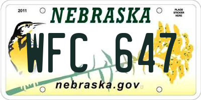 NE license plate WFC647