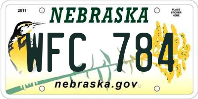 NE license plate WFC784