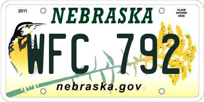 NE license plate WFC792