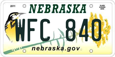 NE license plate WFC840