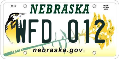 NE license plate WFD012