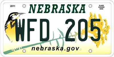 NE license plate WFD205