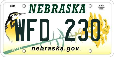 NE license plate WFD230