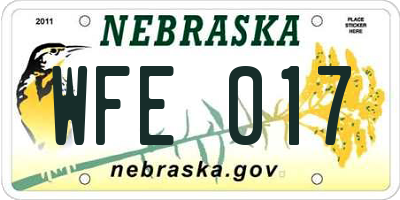 NE license plate WFE017