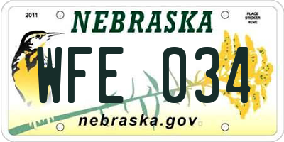NE license plate WFE034