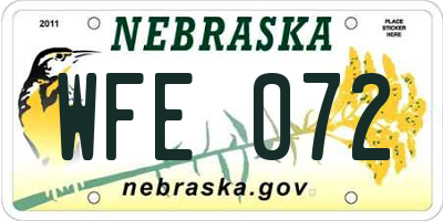 NE license plate WFE072