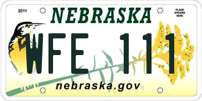 NE license plate WFE111