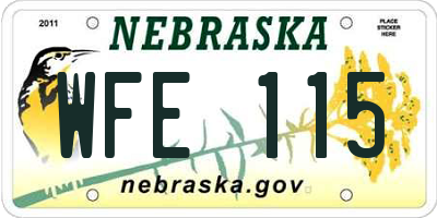 NE license plate WFE115