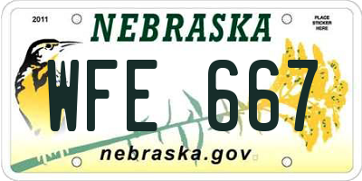 NE license plate WFE667