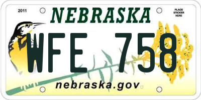 NE license plate WFE758