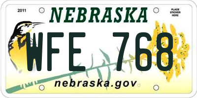 NE license plate WFE768